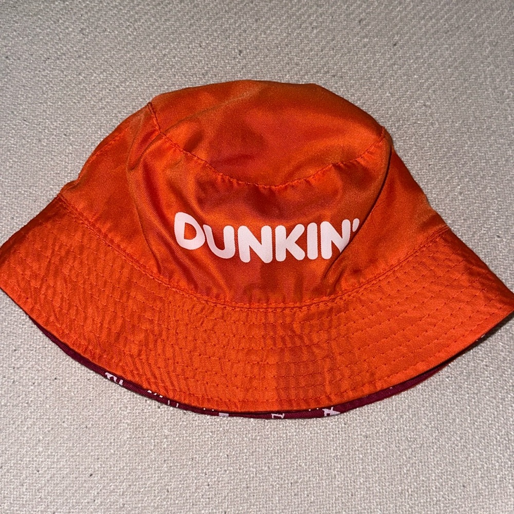 Dunkin Donuts Reversible Bucket Hat, NEW Orange Pink White